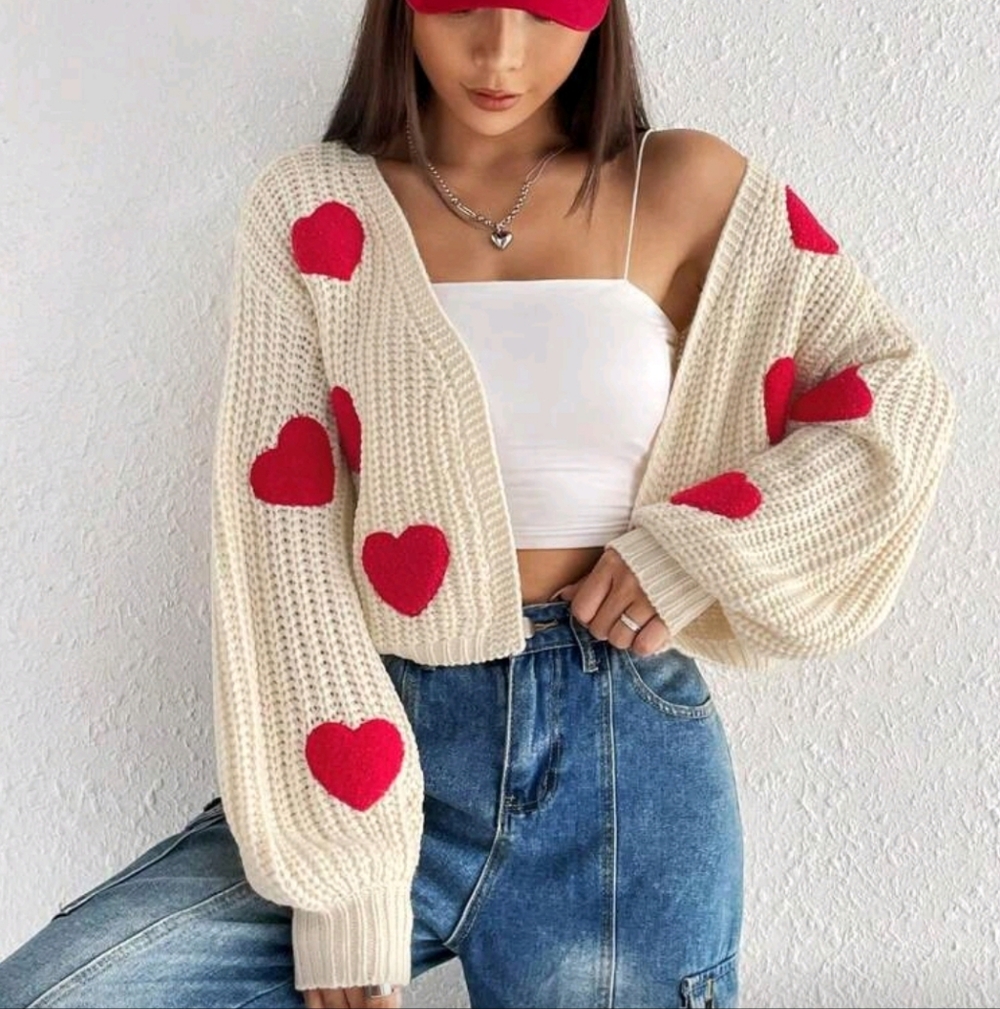 Cream Heart Patterned Sweater - image 6